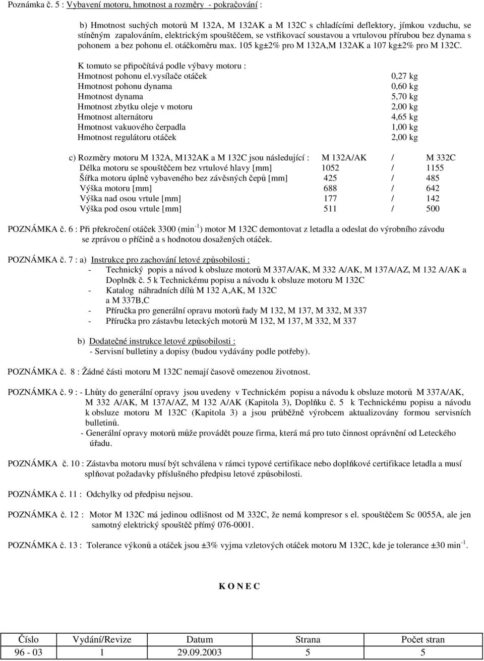 vstřikovací soustavou a vrtulovou přírubou bez dynama s pohonem a bez pohonu el. otáčkoměru max. 05 kg±2% pro M 32A,M 32AK a 07 kg±2% pro M 32C.