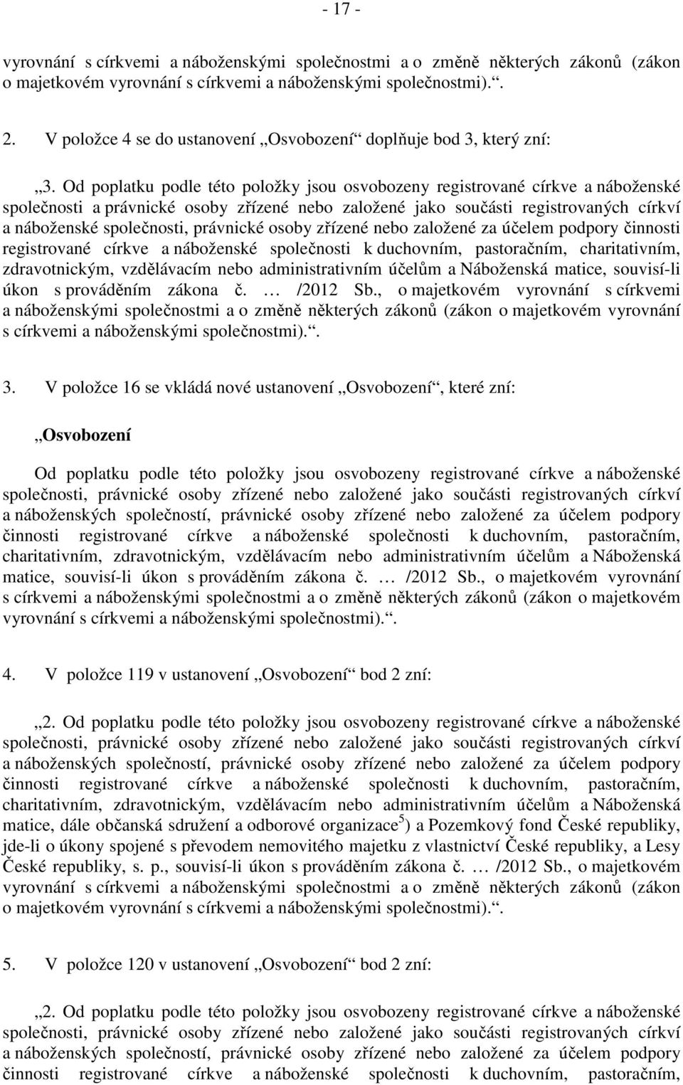 Od poplatku podle této položky jsou osvobozeny registrované církve a náboženské společnosti a právnické osoby zřízené nebo založené jako součásti registrovaných církví a náboženské společnosti,