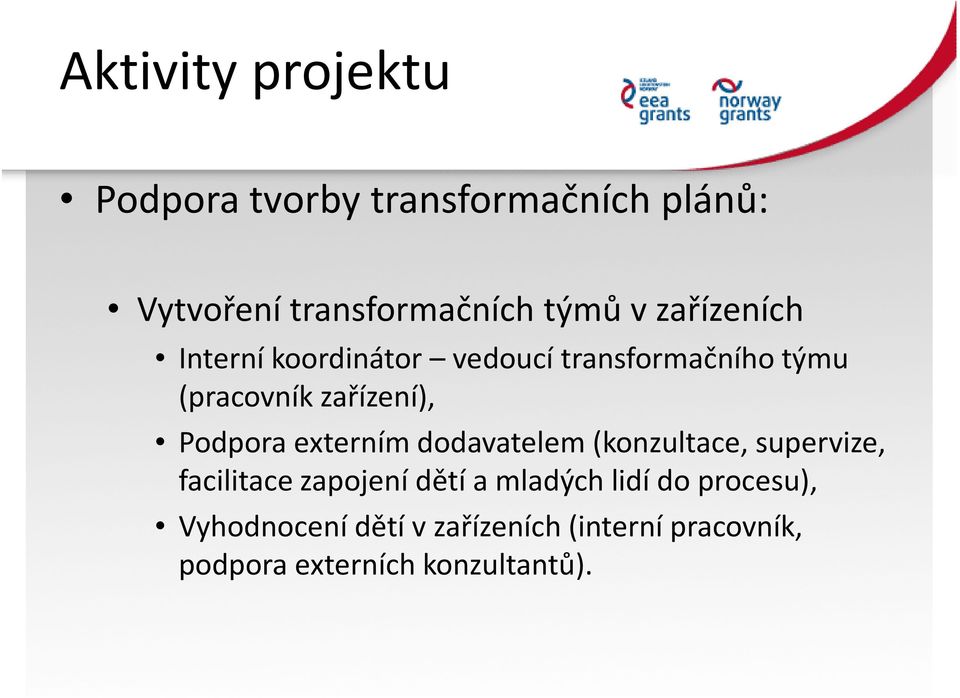 externím dodavatelem (konzultace, supervize, facilitace zapojení dětí a mladých lidí do