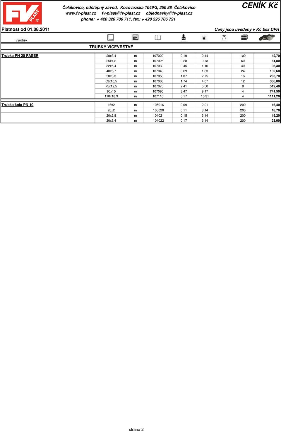 m 107075 2,41 5,50 8 512,40 90x15 m 107090 3,47 9,17 4 741,50 110x18,3 m 107110 5,17 10,31 4 1111,20 Trubka kola PN 10 16x2 m