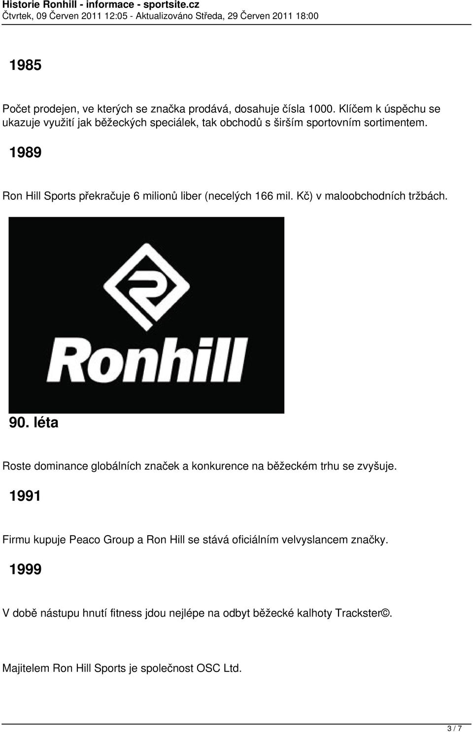 1989 Ron Hill Sports překračuje 6 milionů liber (necelých 166 mil. Kč) v maloobchodních tržbách. 90.