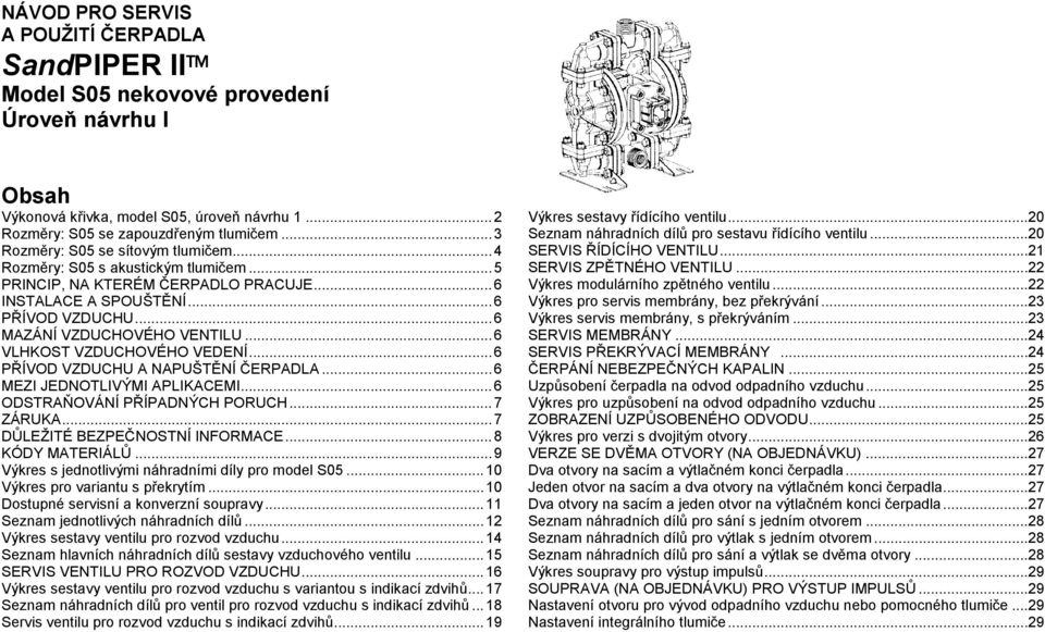 ..6 VLHKOST VZDUCHOVÉHO VEDENÍ...6 PŘÍVOD VZDUCHU A NAPUŠTĚNÍ ČERPADLA...6 MEZI JEDNOTLIVÝMI APLIKACEMI...6 ODSTRAŇOVÁNÍ PŘÍPADNÝCH PORUCH...7 ZÁRUKA...7 DŮLEŽITÉ BEZPEČNOSTNÍ INFORMACE.