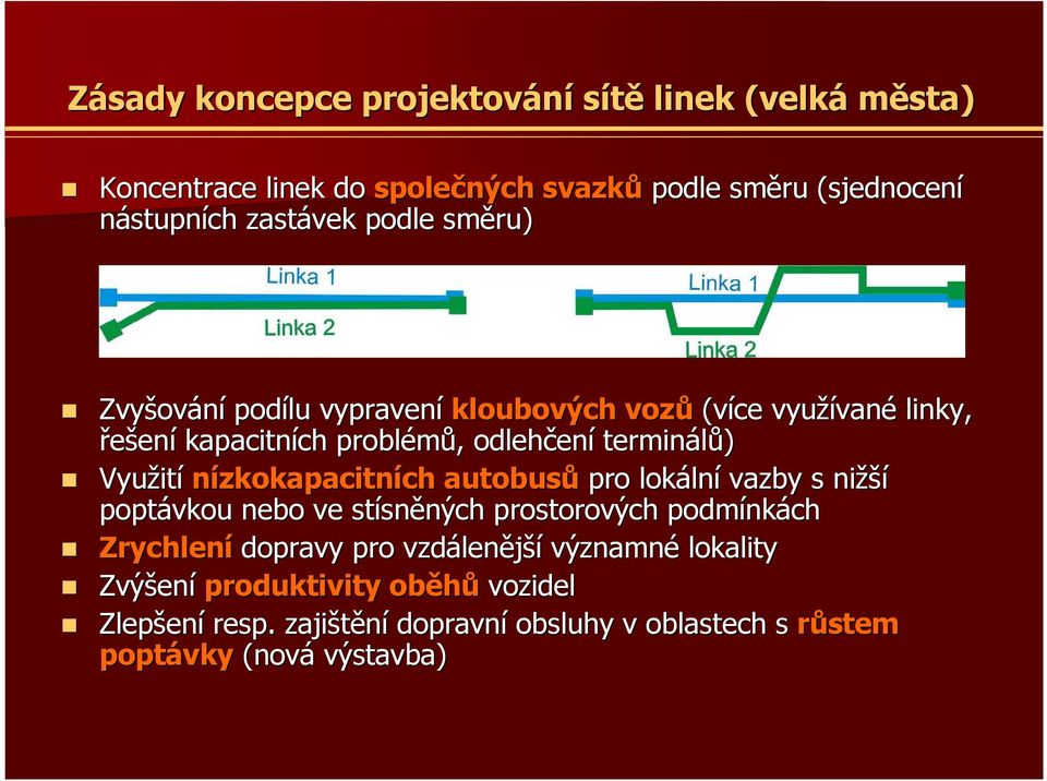 nízkokapacitních ch autobusů pro lokáln lní vazby s nižší poptávkou nebo ve stísn sněných ných prostorových podmínk nkách Zrychlení dopravy pro