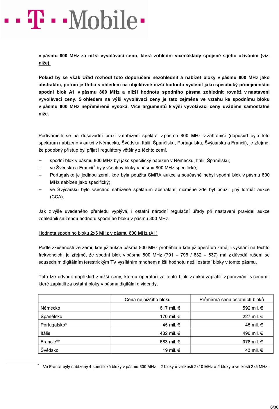 spodní blok A1 v pásmu 800 MHz a nižší hodnotu spodního pásma zohlednit rovněž v nastavení vyvolávací ceny.