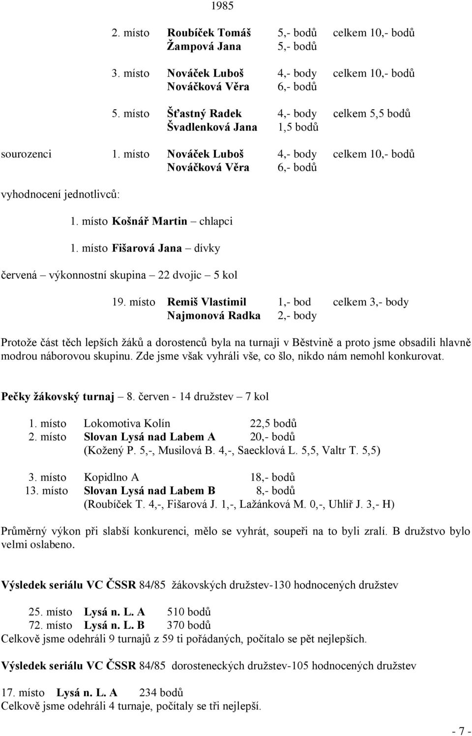 místo Košnář Martin chlapci 1. místo Fišarová Jana dívky červená výkonnostní skupina 22 dvojic 5 kol 19.