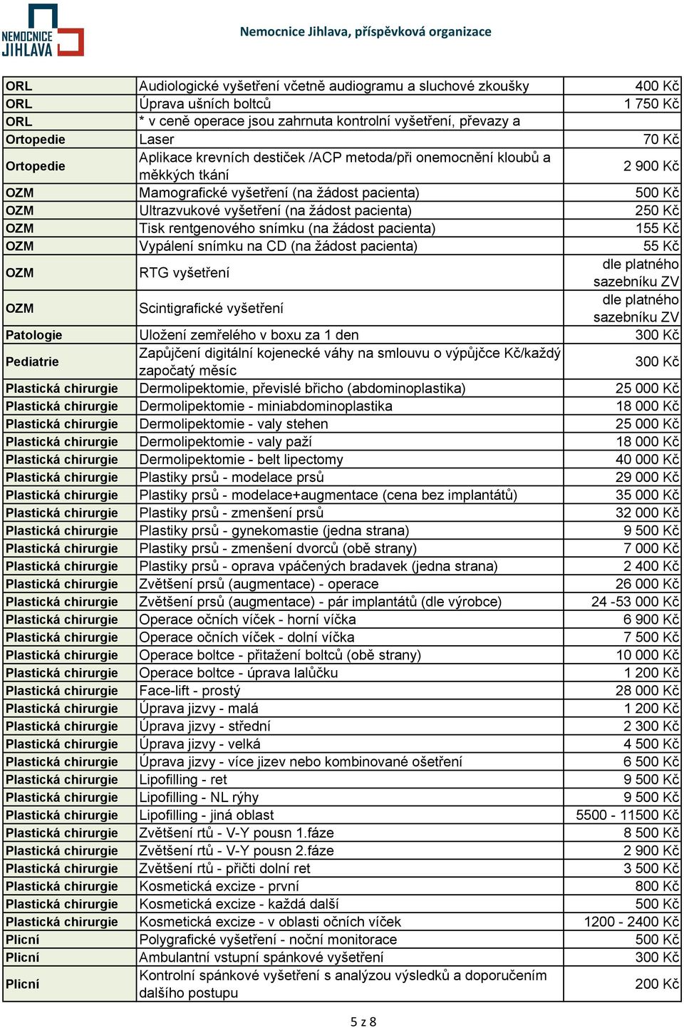 rentgenového snímku (na žádost pacienta) 155 Kč OZM Vypálení snímku na CD (na žádost pacienta) 55 Kč OZM RTG vyšetření dle platného sazebníku ZV OZM Scintigrafické vyšetření dle platného sazebníku ZV