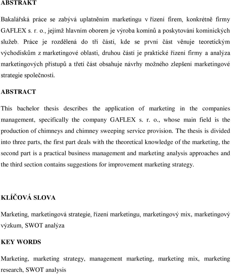 obsahuje návrhy možného zlepšení marketingové strategie společnosti.