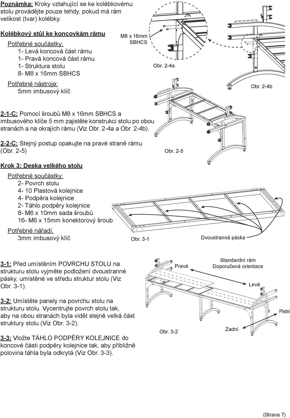 2-4b 2-1-C: Pomocí šroubů M8 x 16mm SBHCS a imbusového klíče 5 mm zajistěte konstrukci stolu po obou stranách a na okrajích rámu (Viz Obr. 2-4a a Obr. 2-4b).