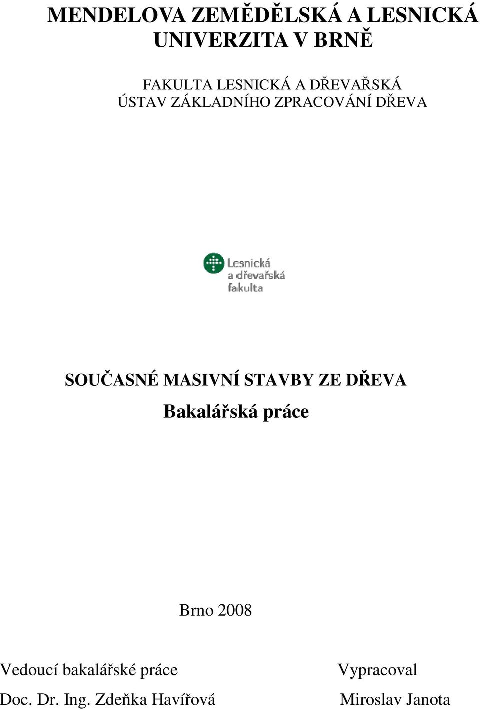 MASIVNÍ STAVBY ZE DEVA Bakaláská práce Brno 2008 Vedoucí