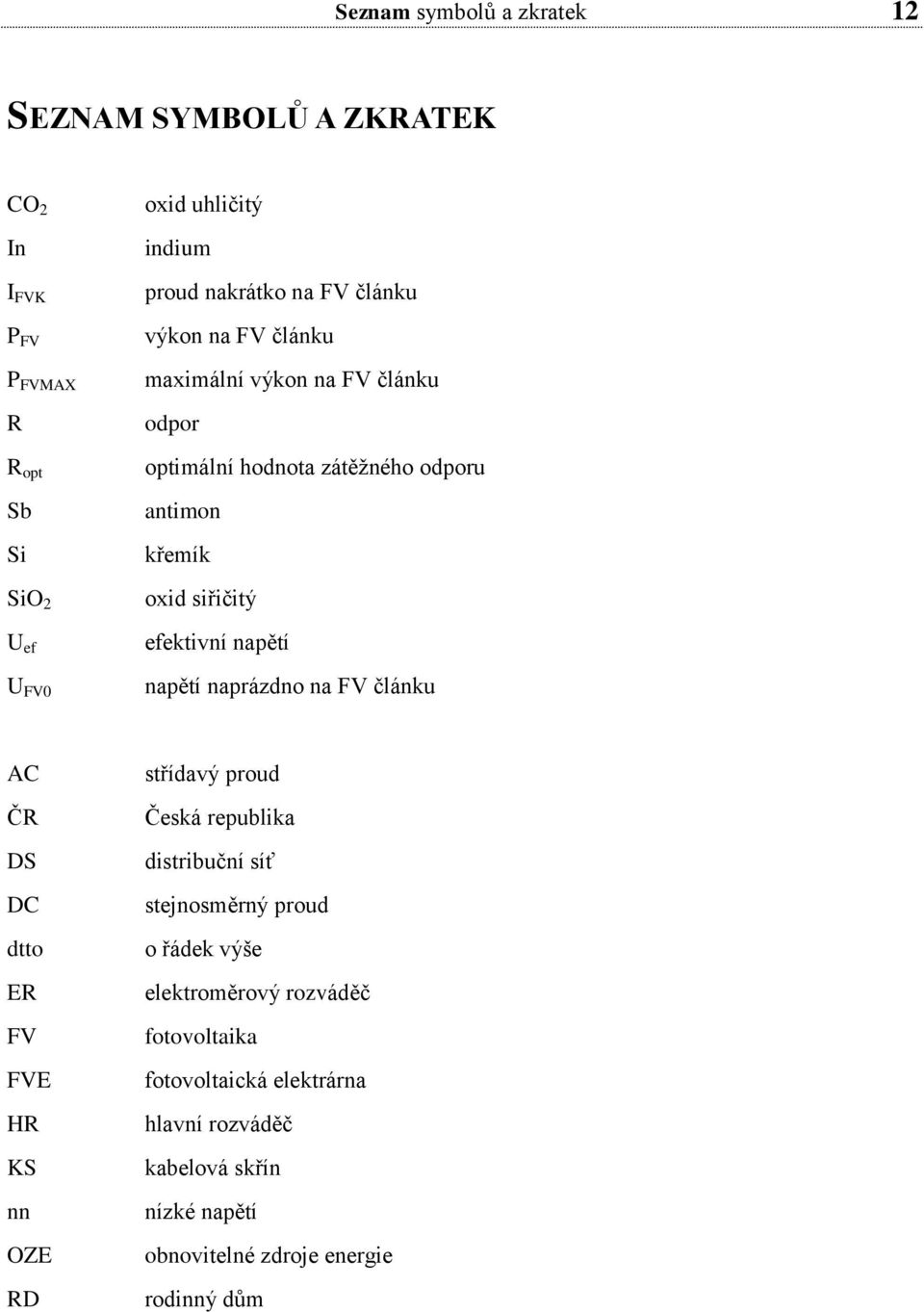 napětí naprázdno na FV článku AC ČR DS DC dtto ER FV FVE HR KS nn OZE RD střídavý proud Česká republika distribuční síť stejnosměrný proud o řádek