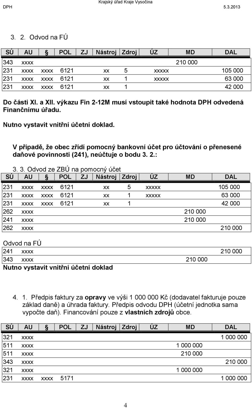2.: 3. 3. Odvod ze ZBÚ na pomocný účet 231 xxxx xxxx 6121 xx 5 xxxxx 10