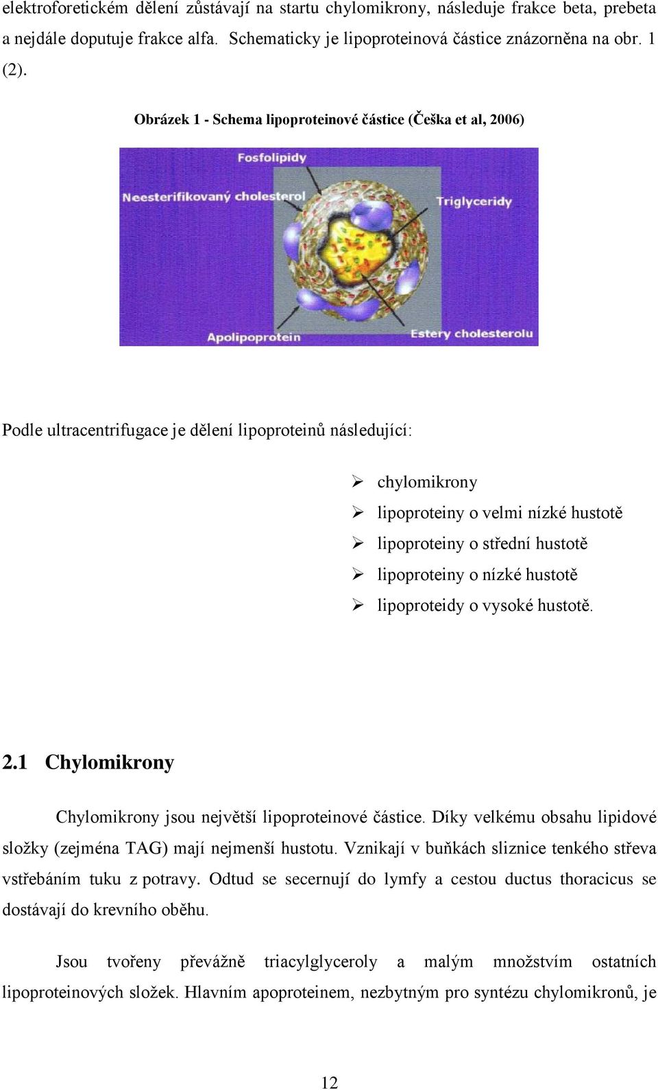 hustotě lipoproteiny o nízké hustotě lipoproteidy o vysoké hustotě. 2.1 Chylomikrony Chylomikrony jsou největší lipoproteinové částice.