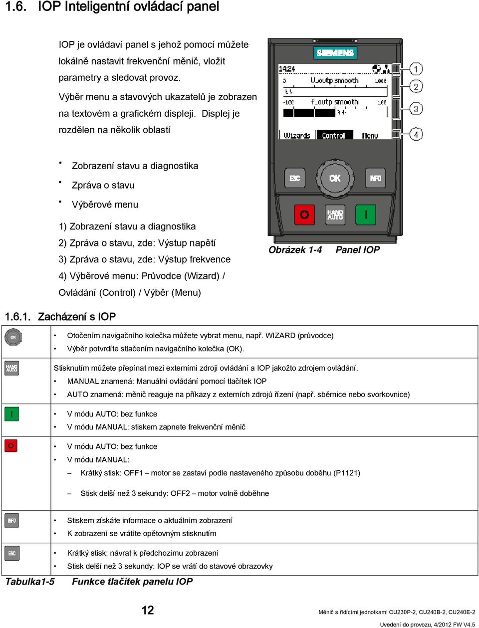 Displej je rozdělen na několik oblastí Zobrazení stavu a diagnostika Zpráva o stavu Výběrové menu 1) Zobrazení stavu a diagnostika 2) Zpráva o stavu, zde: Výstup napětí 3) Zpráva o stavu, zde: Výstup