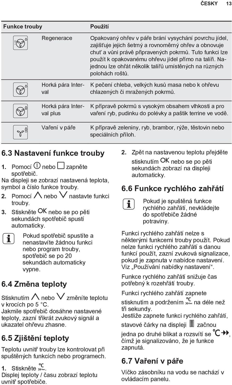 K pečení chleba, velkých kusů masa nebo k u chlazených či mražených pokrmů. K přípravě pokrmů s vysokým obsahem vlhkosti a pro vaření ryb, pudinku do polévky a paštik terrine ve vodě.