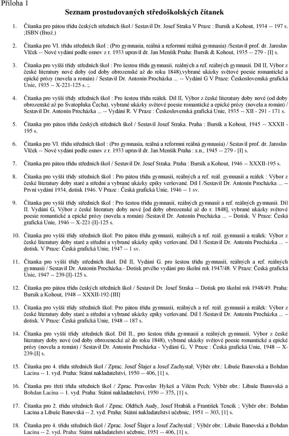 Jan Menšík Praha: Bursík & Kohout, 1935 -- 279 - [I] s. 3. Čítanka pro vyšší třídy středních škol : Pro šestou třídu gymnasií, reálných a ref. reálných gymnasií.