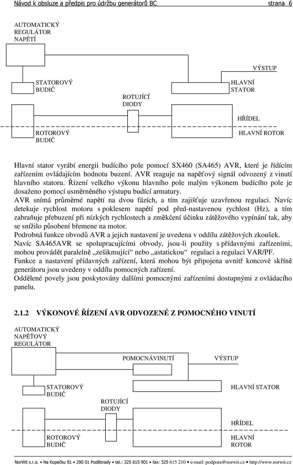 Řízení velkého výkonu hlavního pole malým výkonem budícího pole je dosaženo pomocí usměrněného výstupu budící armatury. AVR snímá průměrné napětí na dvou fázích, a tím zajišťuje uzavřenou regulaci.