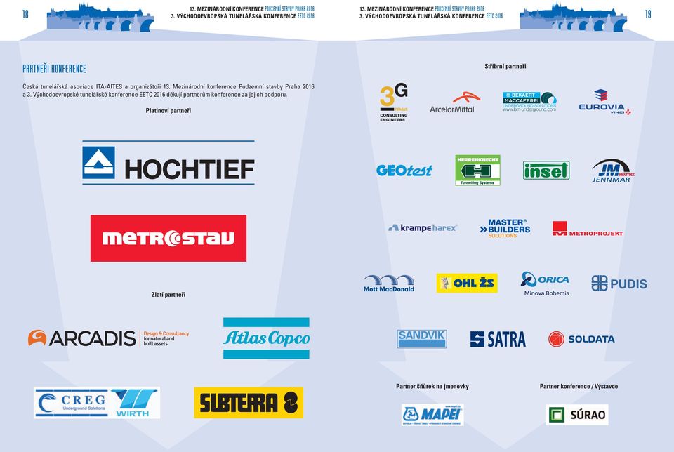 Východoevropské tunelářské konference EETC 2016 děkují partnerům konference za