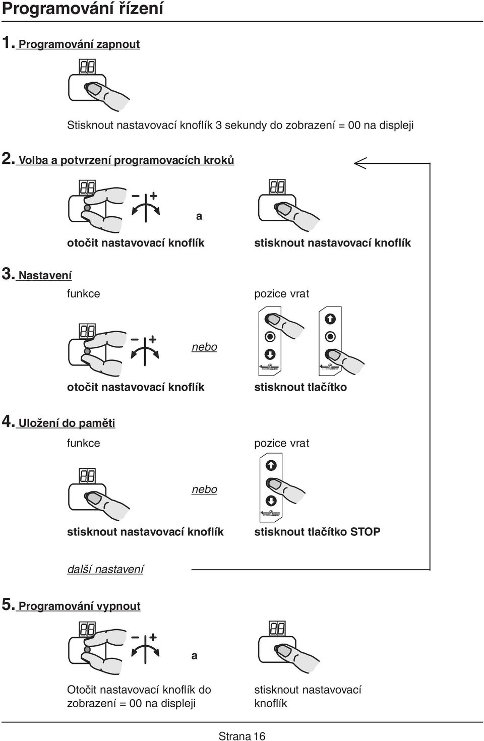 Volba a potvrzení programovacích kroků a otočit nastavovací 3.