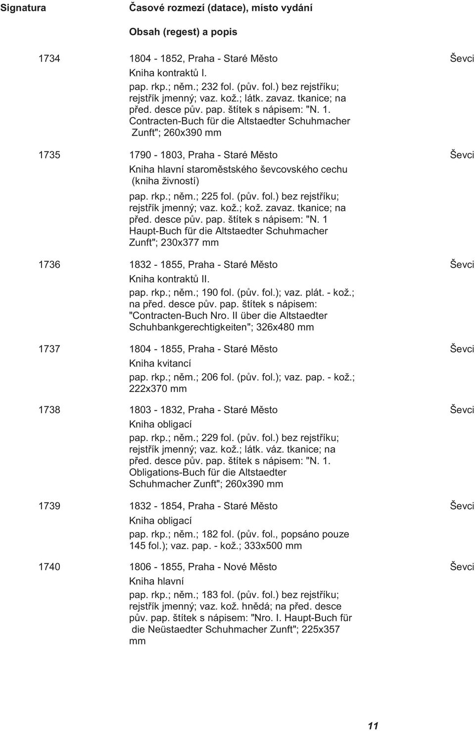 (p v. fol.) bez rejst íku; rejst ík jmenný; vaz. kož.; kož. zavaz. tkanice; na p ed. desce p v. pap. štítek s nápisem: "N.