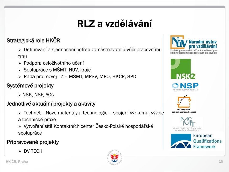 NSK, NSP, AOs Jednotlivé aktuální projekty a aktivity Technet - Nové materiály a technologie spojení výzkumu, vývoje