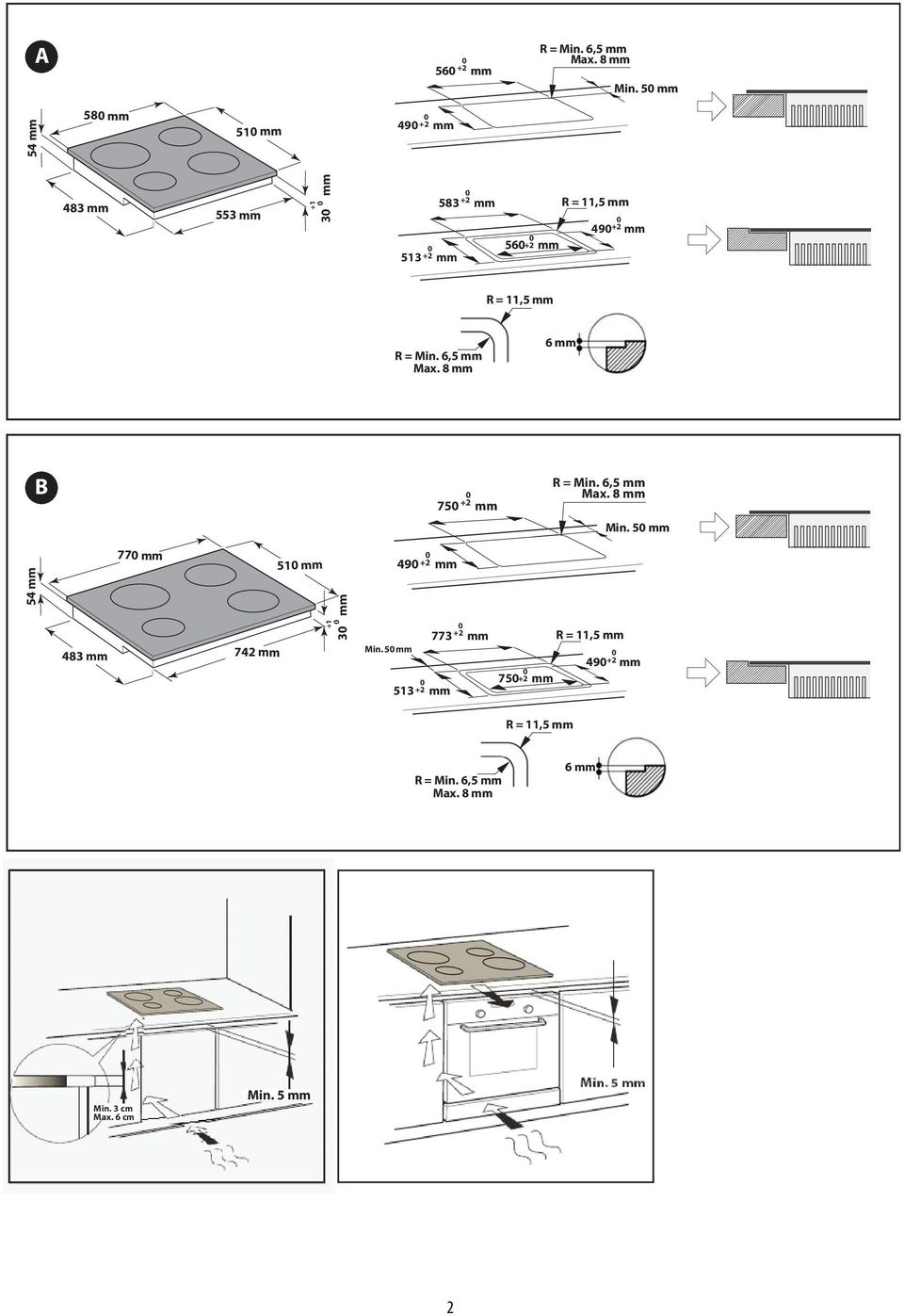 11,5 mm R = Min. 6,5 mm Max. 8 mm 6 mm B 75 mm R = Min. 6,5 mm Max. 8 mm Min.
