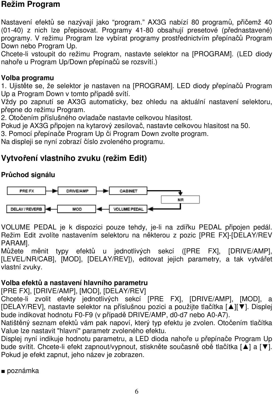 (LED diody nahoře u Program Up/Down přepínačů se rozsvítí.) Volba programu 1. Ujistěte se, že selektor je nastaven na [PROGRAM]. LED diody přepínačů Program Up a Program Down v tomto případě svítí.