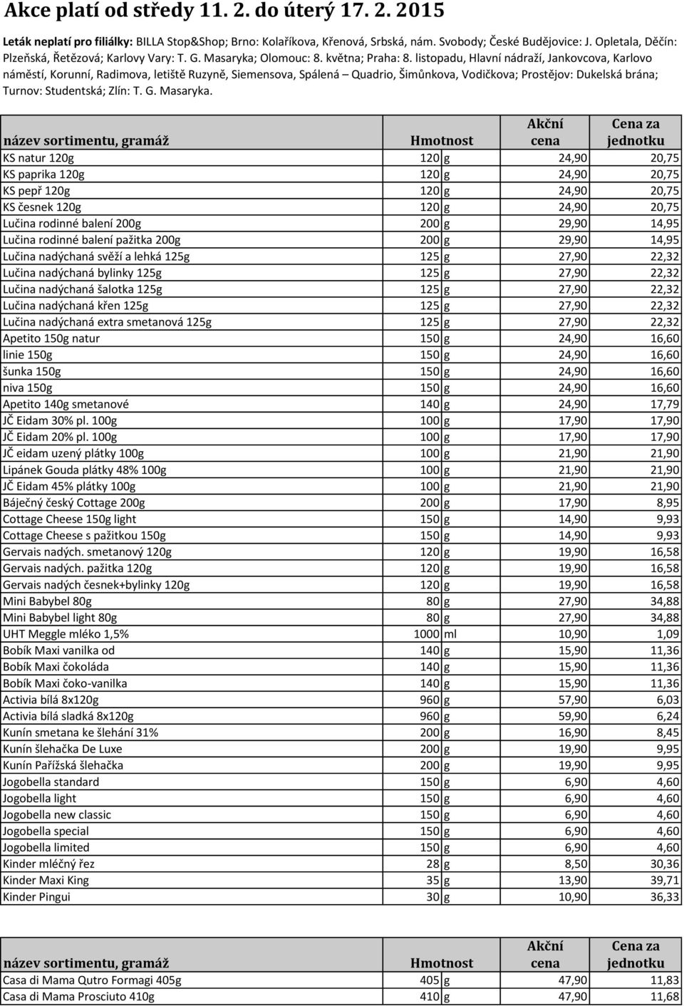 listopadu, Hlavní nádraží, Jankovcova, Karlovo náměstí, Korunní, Radimova, letiště Ruzyně, Siemensova, Spálená Quadrio, Šimůnkova, Vodičkova; Prostějov: Dukelská brána; Turnov: Studentská; Zlín: T. G.