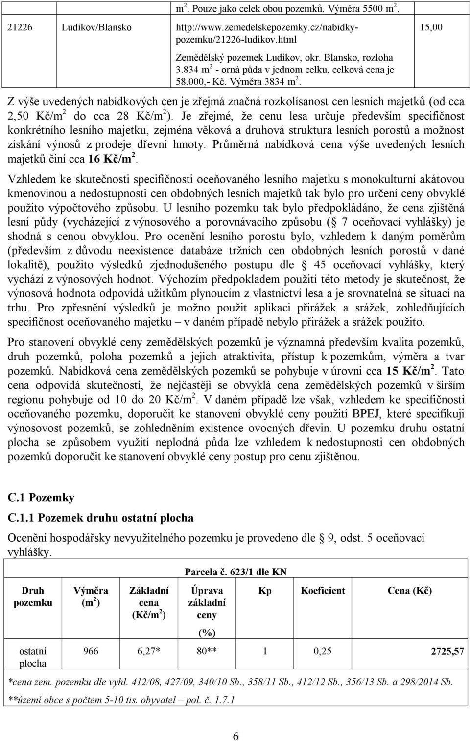 Z výše uvedených nabídkových cen je zřejmá značná rozkolísanost cen lesních majetků (od cca 2,50 Kč/m 2 do cca 28 Kč/m 2 ).