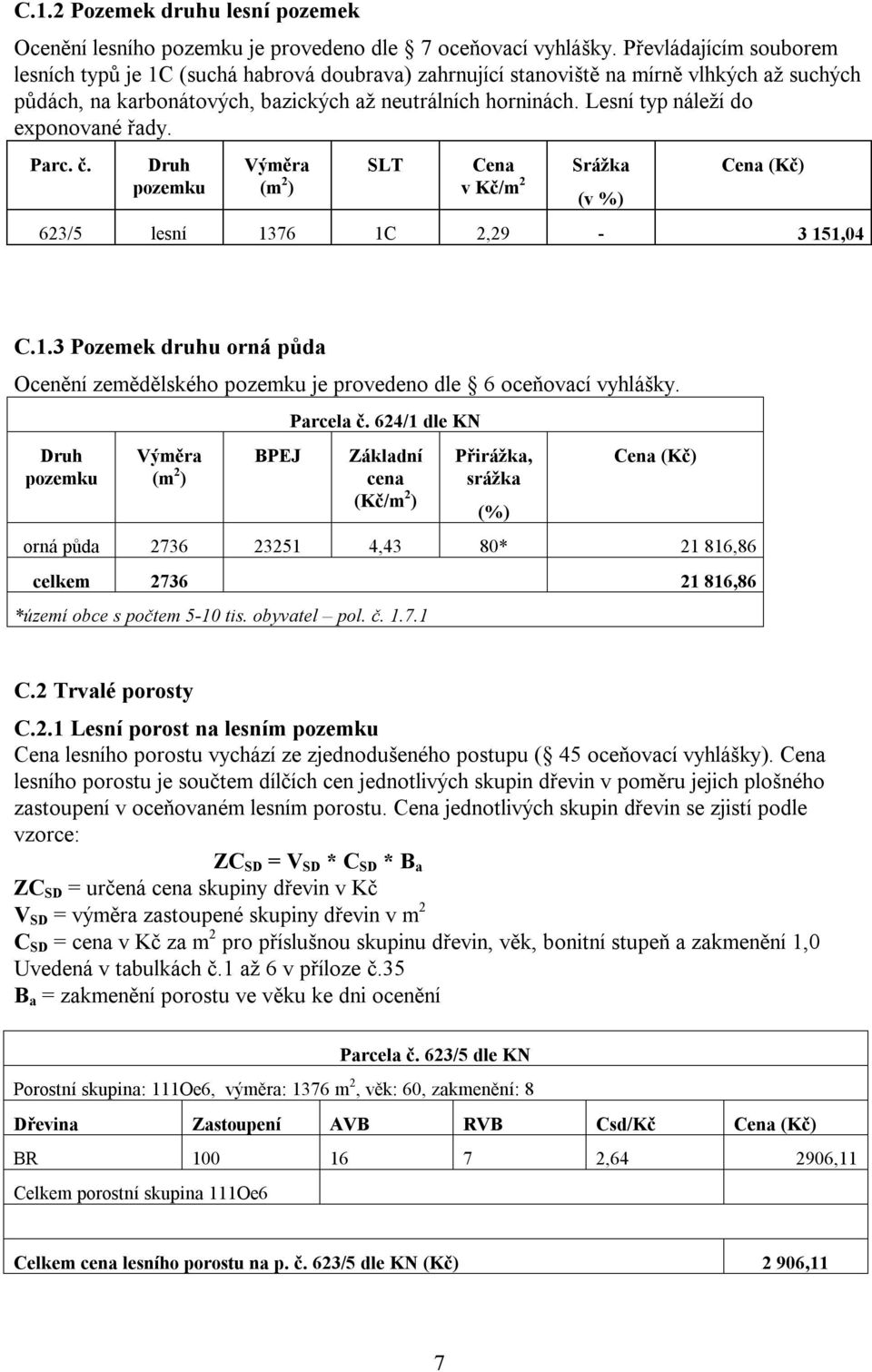 Lesní typ náleží do exponované řady. Parc. č. Druh pozemku Výměra (m 2 ) SLT Cena v Kč/m 2 Srážka (v %) Cena (Kč) 623/5 lesní 13