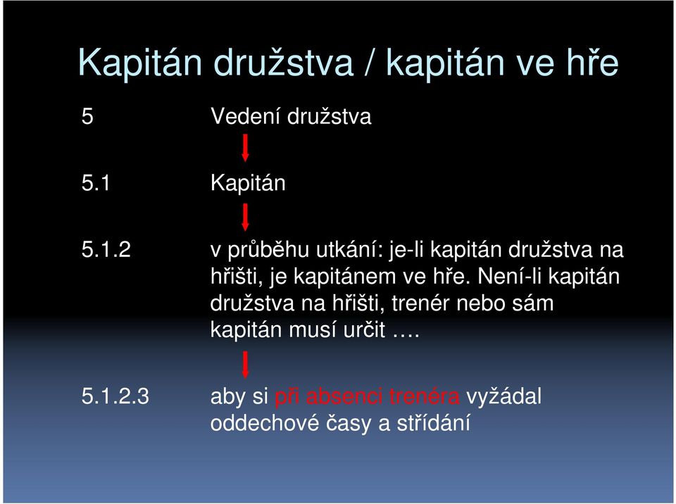 2 v průběhu utkání: je-li kapitán družstva na hřišti, je kapitánem ve