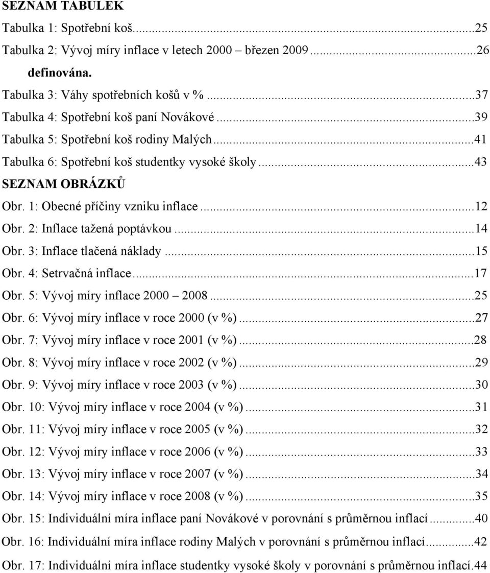 3: Inflace tlačená náklady...15 Obr. 4: Setrvačná inflace...17 Obr. 5: Vývoj míry inflace 2000 2008...25 Obr. 6: Vývoj míry inflace v roce 2000 (v %)...27...27 Obr.