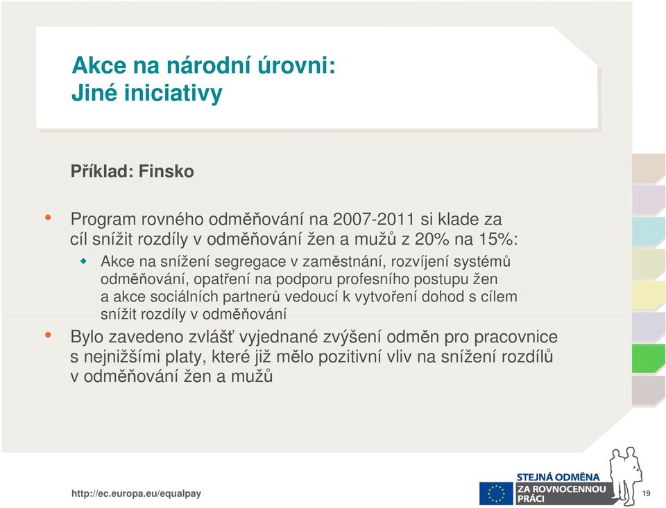 profesního postupu žen a akce sociálních partnerů vedoucí k vytvoření dohod s cílem snížit rozdíly v odměňování Bylo zavedeno