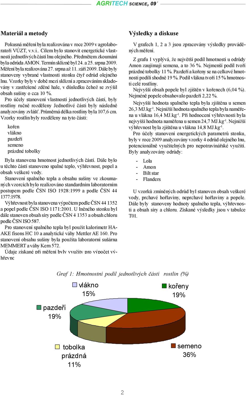 Vzorky byly v době mezi sklizní a zpracováním skladovány v zastřešené zděné hale, v důsledku čehož se zvýšil obsah sušiny o cca 10 %.