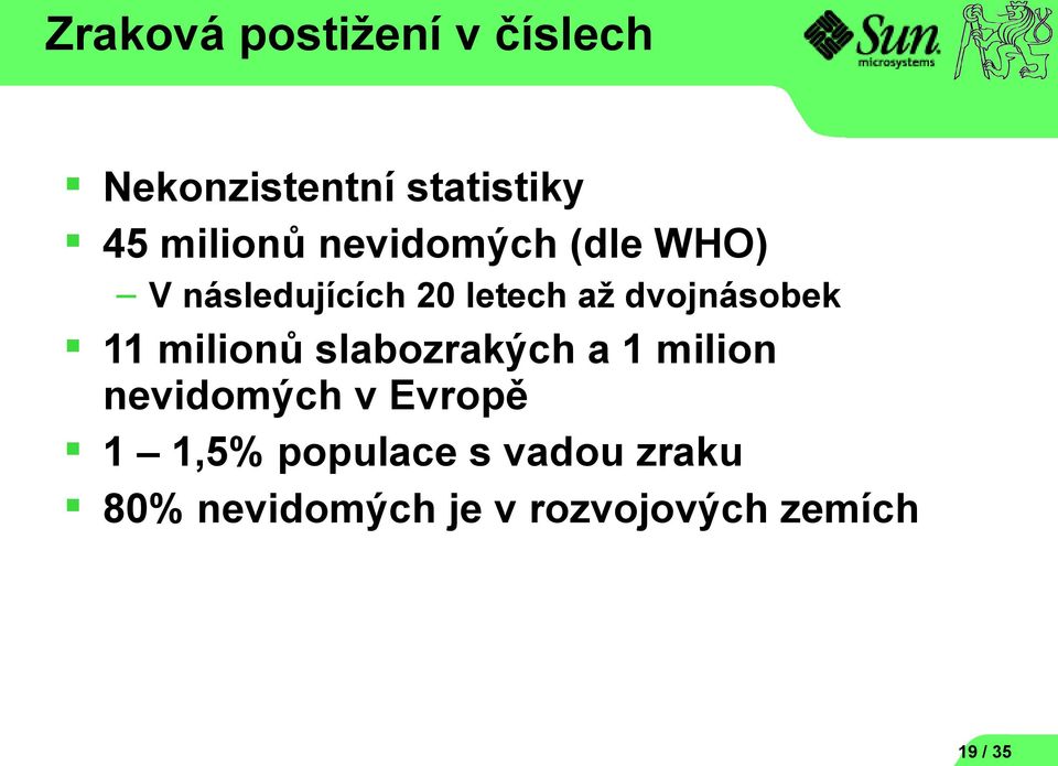 milionů slabozrakých a 1 milion nevidomých v Evropě 1 1,5%