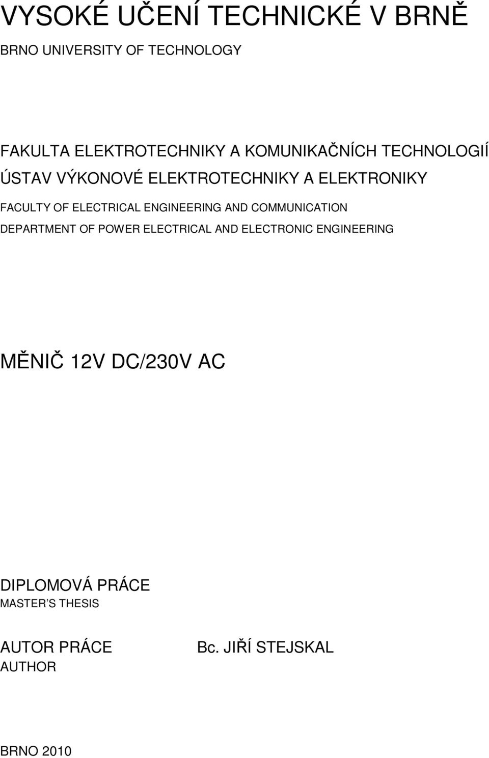 ELECTRICAL ENGINEERING AND COMMUNICATION DEPARTMENT OF POWER ELECTRICAL AND ELECTRONIC