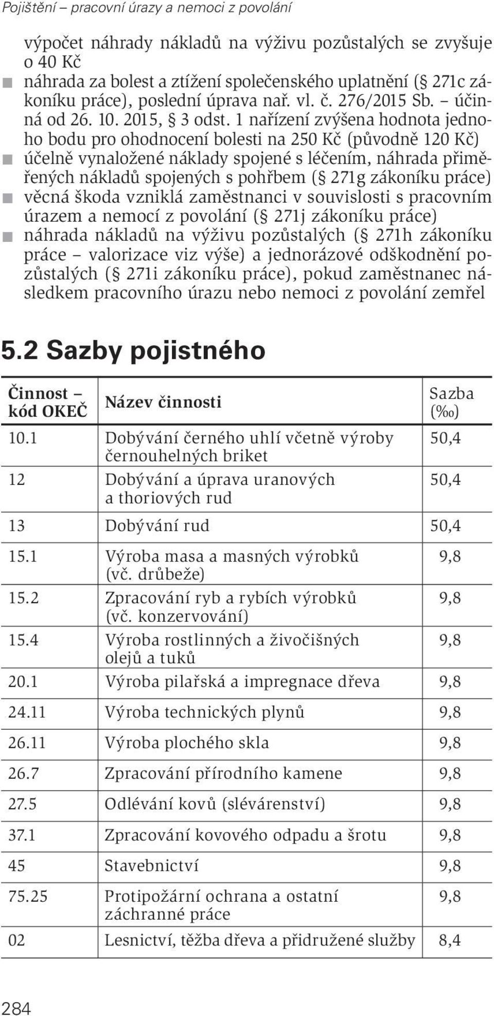 1 nařízení zvýšena hodnota jednoho bodu pro ohodnocení bolesti na 250 Kč (původně 120 Kč) účelně vynaložené náklady spojené s léčením, náhrada přiměřených nákladů spojených s pohřbem ( 271g zákoníku