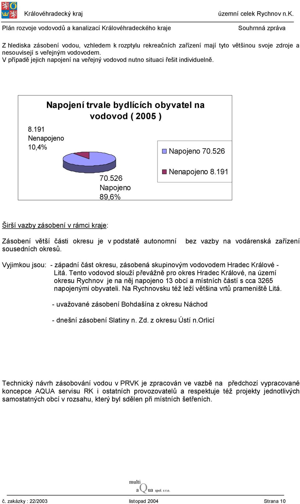 526 Napojeno 89,6% Nenapojeno 8.191 Širší vazby zásobení v rámci kraje: Zásobení větší části okresu je v podstatě autonomní sousedních okresů.