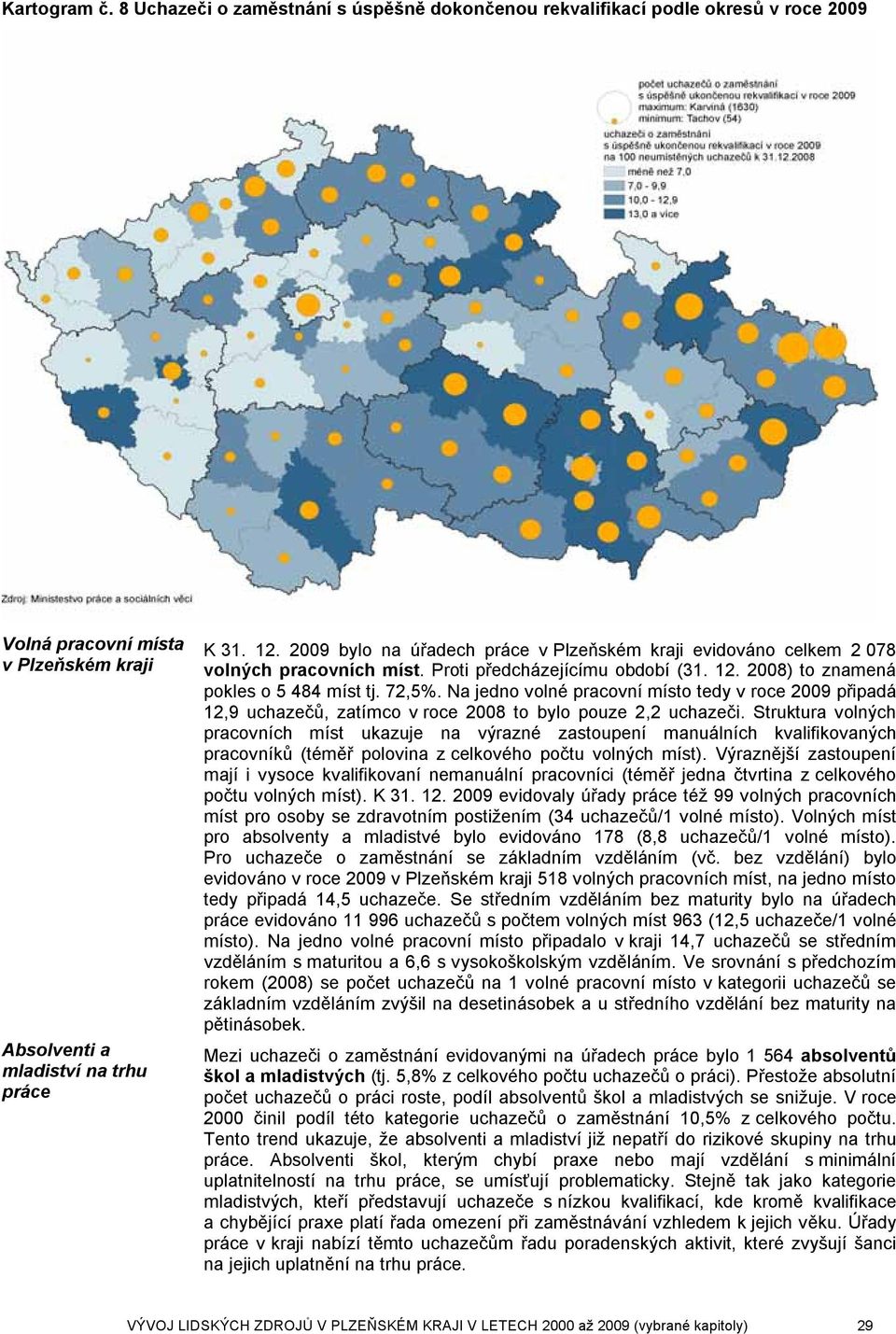 Na jedno volné pracovní místo tedy v roce 2009 připadá 12,9 uchazečů, zatímco v roce 2008 to bylo pouze 2,2 uchazeči.