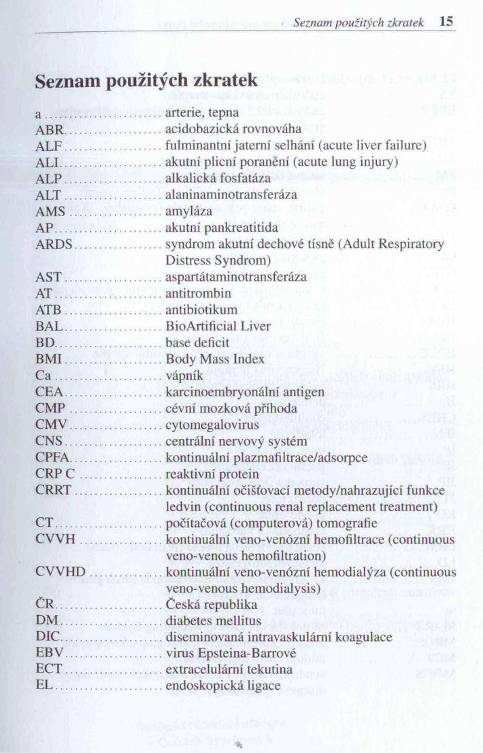 ..syndrom akutní dechové tísně (Adult Respiratory D istress Syndrom) A S T...aspartátam inotransferáza A T... antitrombin A T B...antibiotikum B A L...BioArtificial Liver BD base deficit B M I.