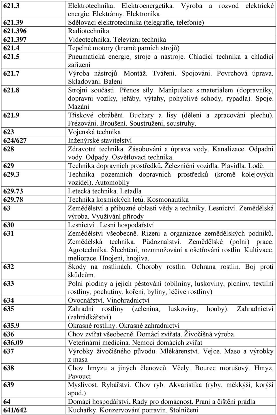 Tváření. Spojování. Povrchová úprava. Skladování. Balení 621.8 Strojní součásti. Přenos síly. Manipulace s materiálem (dopravníky, dopravní vozíky, jeřáby, výtahy, pohyblivé schody, rypadla). Spoje.