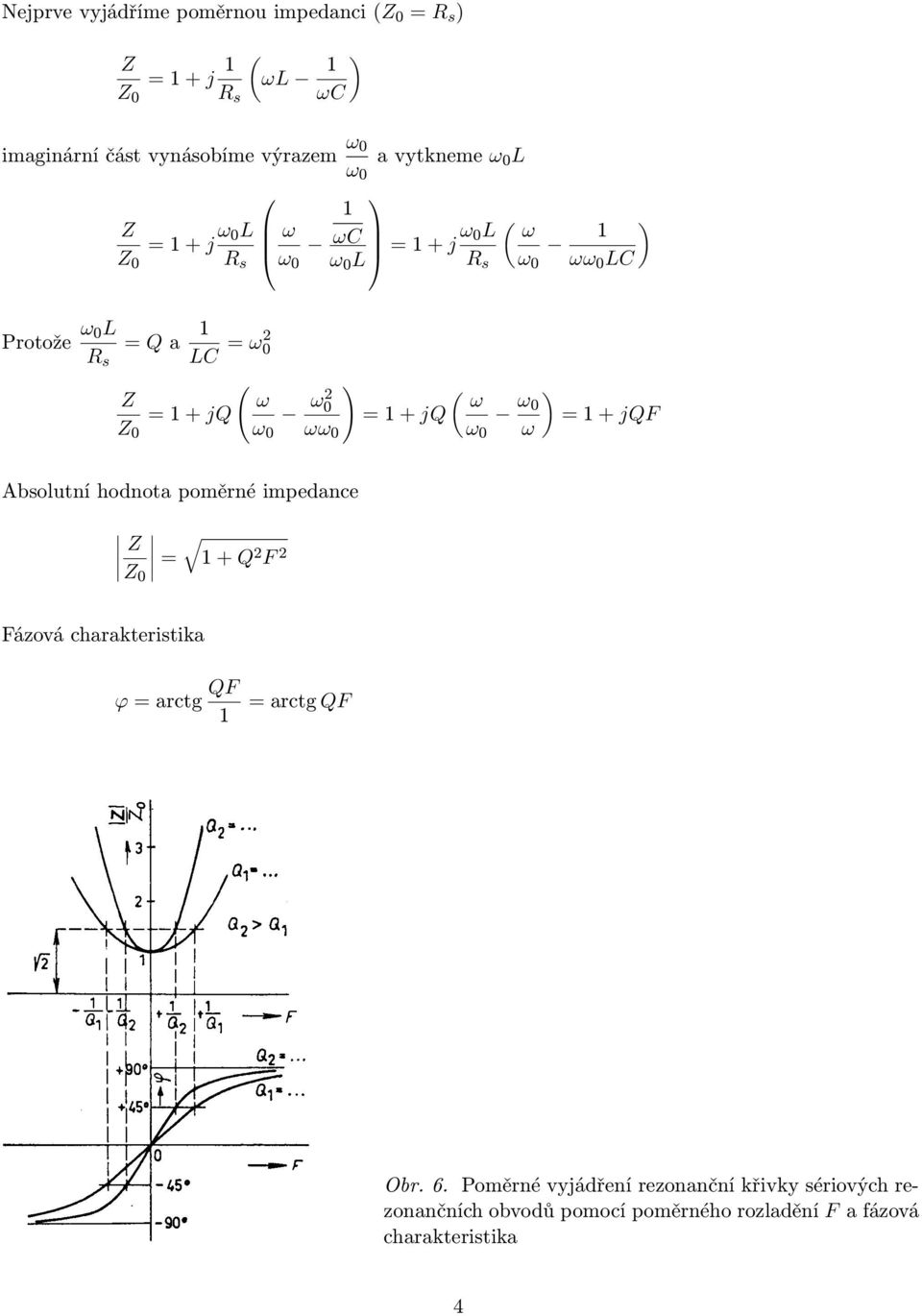 Absolutní hodnota poměrné impedance = + Q 2 F 2 Fázová charakteristika ϕ = arctg QF = arctg QF Obr. 6.