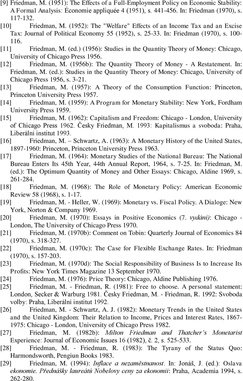 ) (1956): Studies in the Quantity Theory of Money: Chicago, University of Chicago Press 1956. [12] Friedman, M. (1956b): The Quantity Theory of Money - A Restatement. In: Friedman, M. (ed.