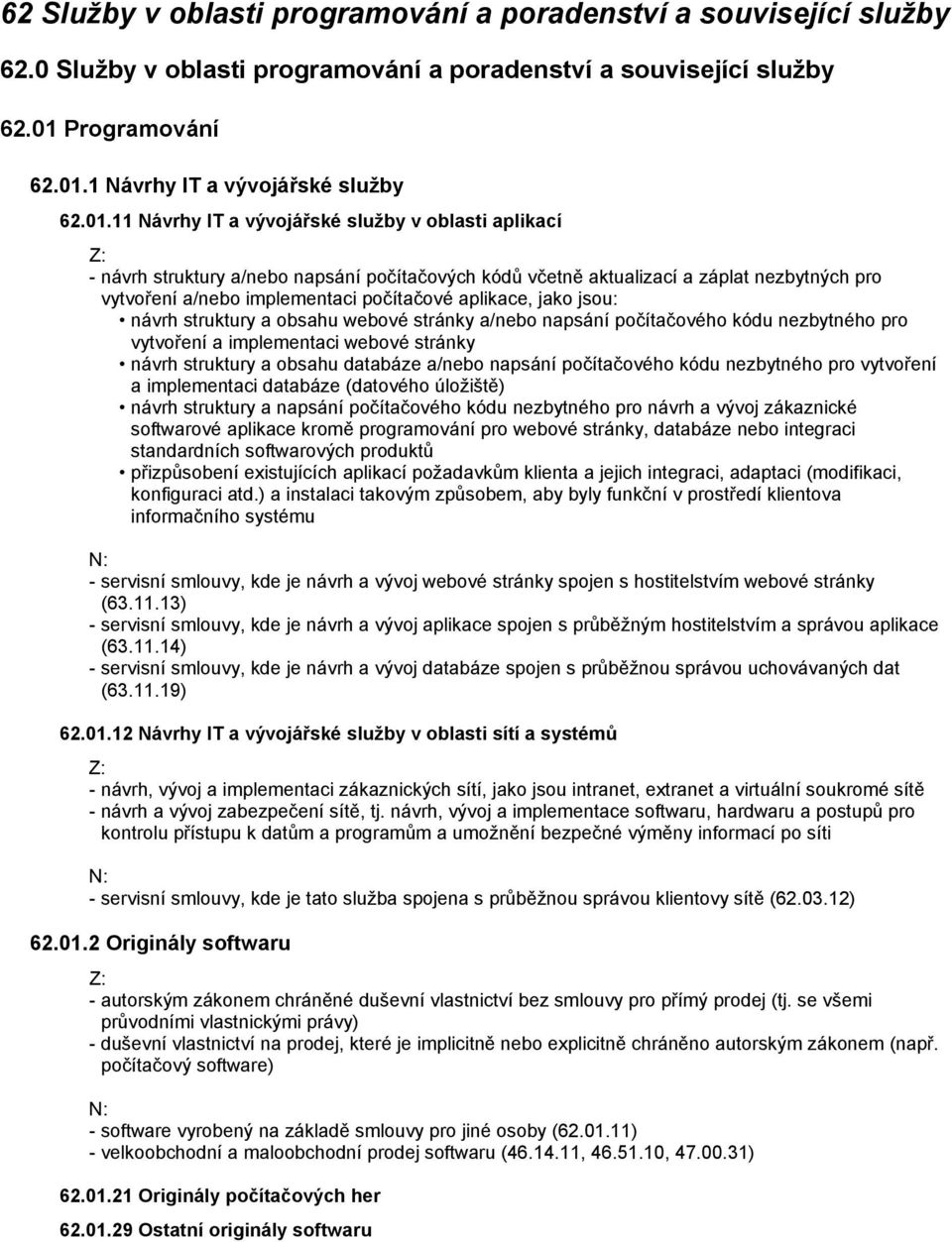 jako jsou: návrh struktury a obsahu webové stránky a/nebo napsání počítačového kódu nezbytného pro vytvoření a implementaci webové stránky návrh struktury a obsahu databáze a/nebo napsání