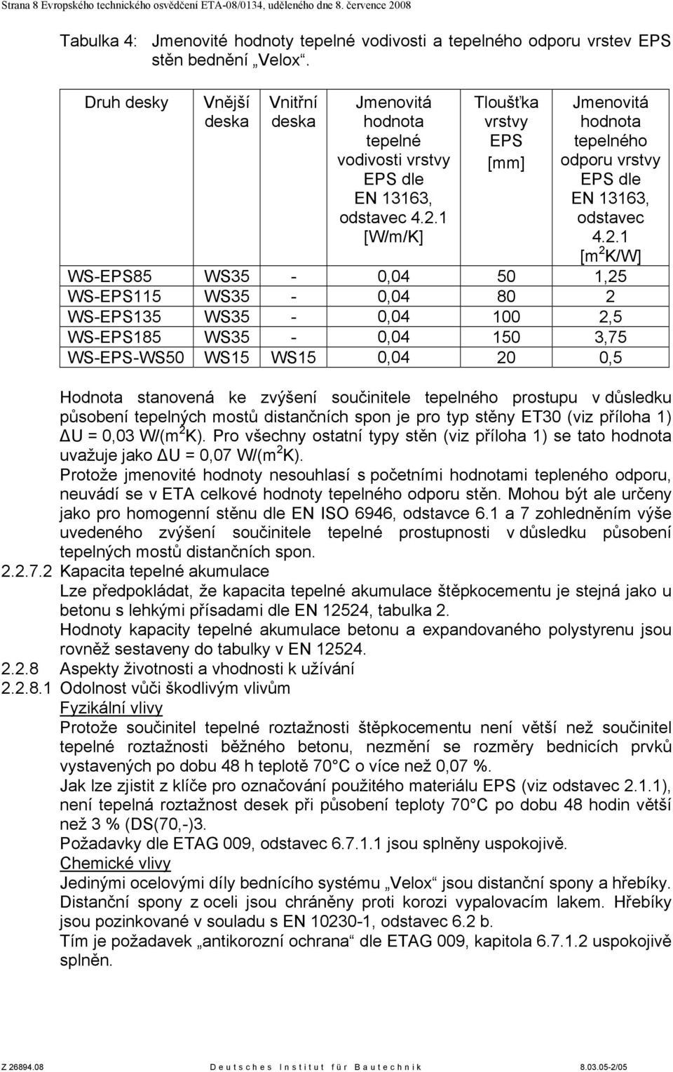 1 [W/m/K] Tloušťka vrstvy EPS [mm] Jmenovitá hodnota tepelného odporu vrstvy EPS dle EN 13163, odstavec 4.2.