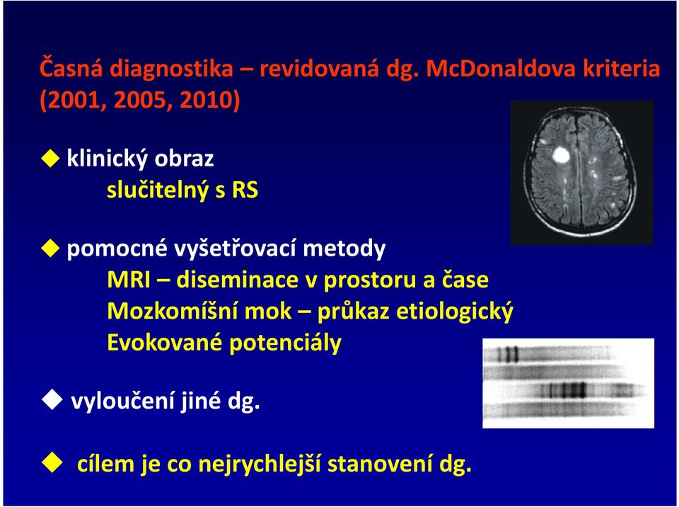 RS pomocné vyšetřovací metody MRI diseminace v prostoru a čase