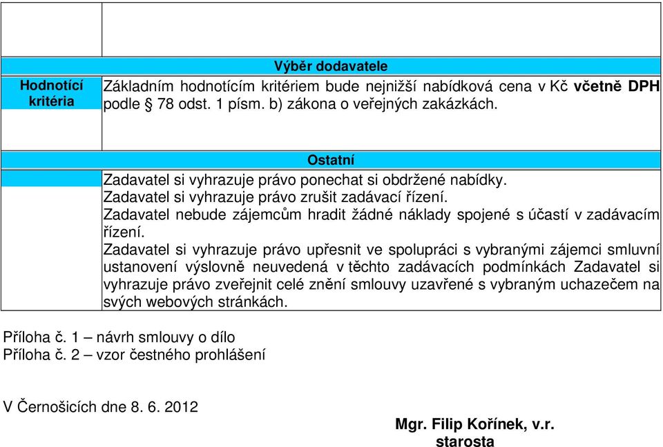 Zadavatel nebude zájemcům hradit žádné náklady spojené s účastí v zadávacím řízení.