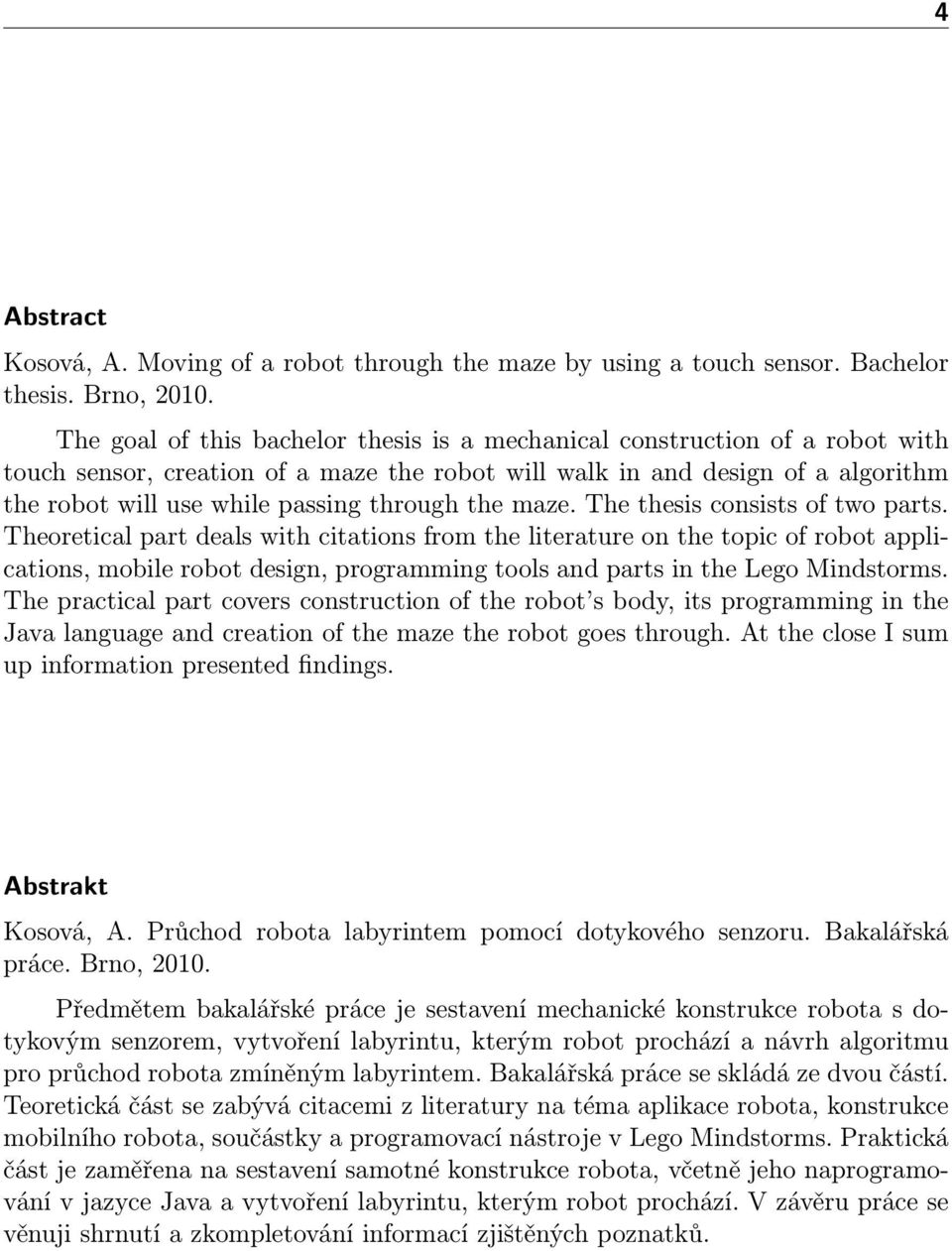 through the maze. The thesis consists of two parts.