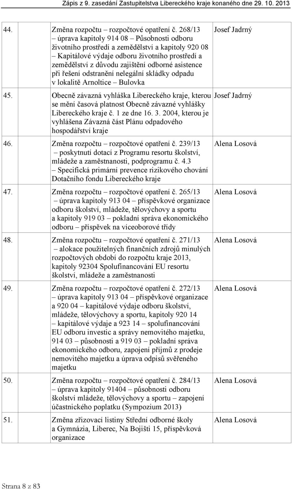 řešení odstranění nelegální skládky odpadu v lokalitě Arnoltice Bulovka 45. Obecně závazná vyhláška Libereckého kraje, kterou se mění časová platnost Obecně závazné vyhlášky Libereckého kraje č.