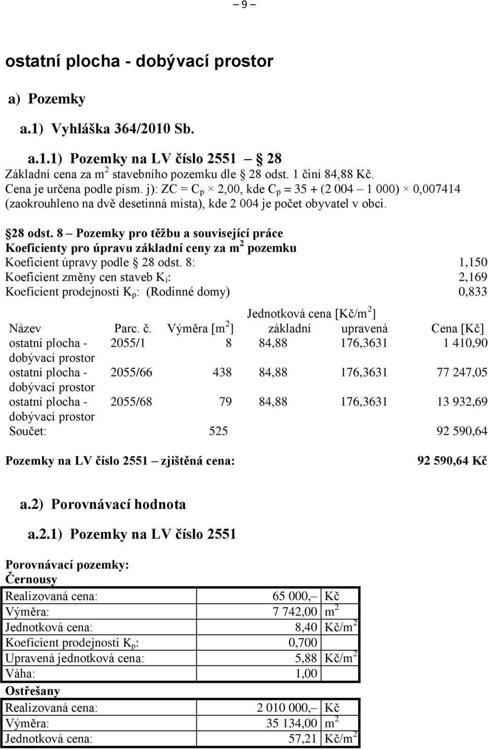 8 Pozemky pro těžbu a související práce Koeficienty pro úpravu základní ceny za m 2 pozemku Koeficient úpravy podle 28 odst.