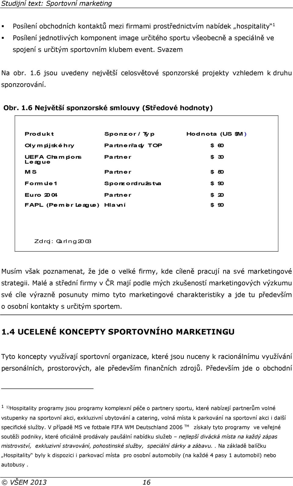 6 jsou uvedeny největší celosvětové sponzorské projekty vzhledem k druhu sponzorování. Obr. 1.